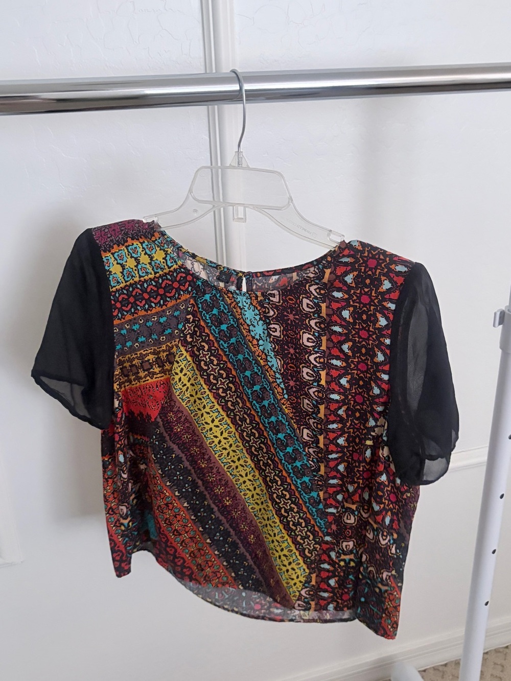 Multicolor Tribal Print Heavy Silk Blouse - Fits M (6-8)